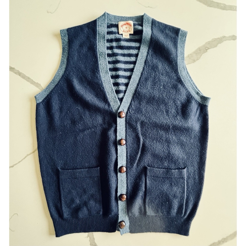 Brooks Brothers Men's S Lambs Wool Sweater Vest Blue Stripe Preppy Retro